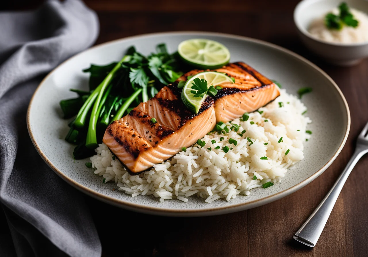 Salmon on Asian Vegetables and Rice