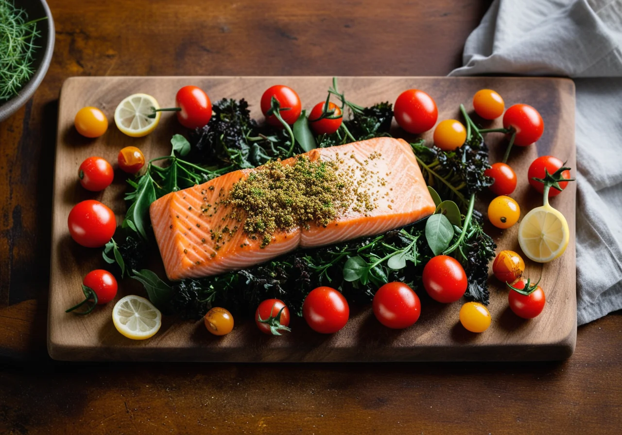 Salmon with Herb Crumb Topping and Braised Tomatoes