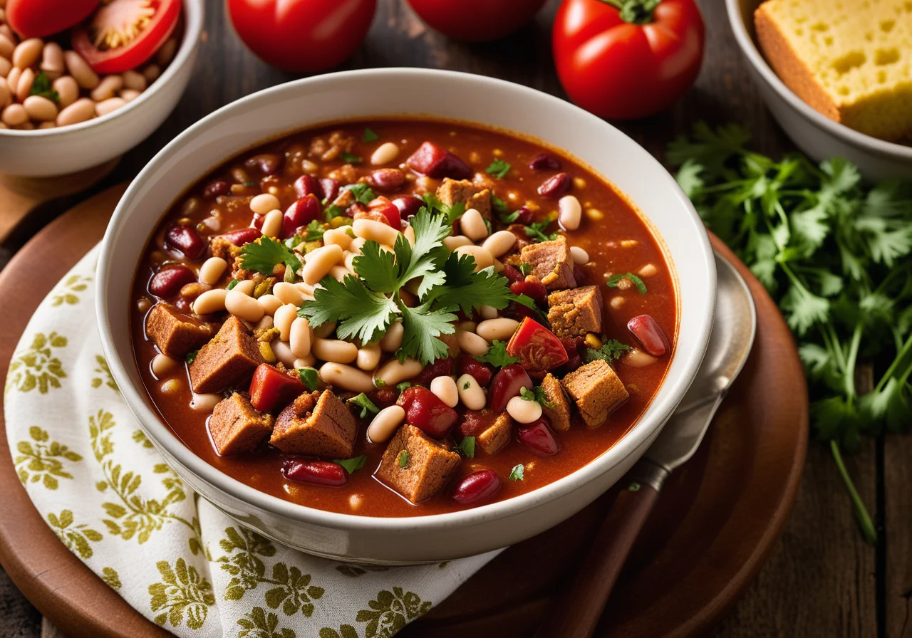 Chili with Turkey Meat, White Beans and Cornbread