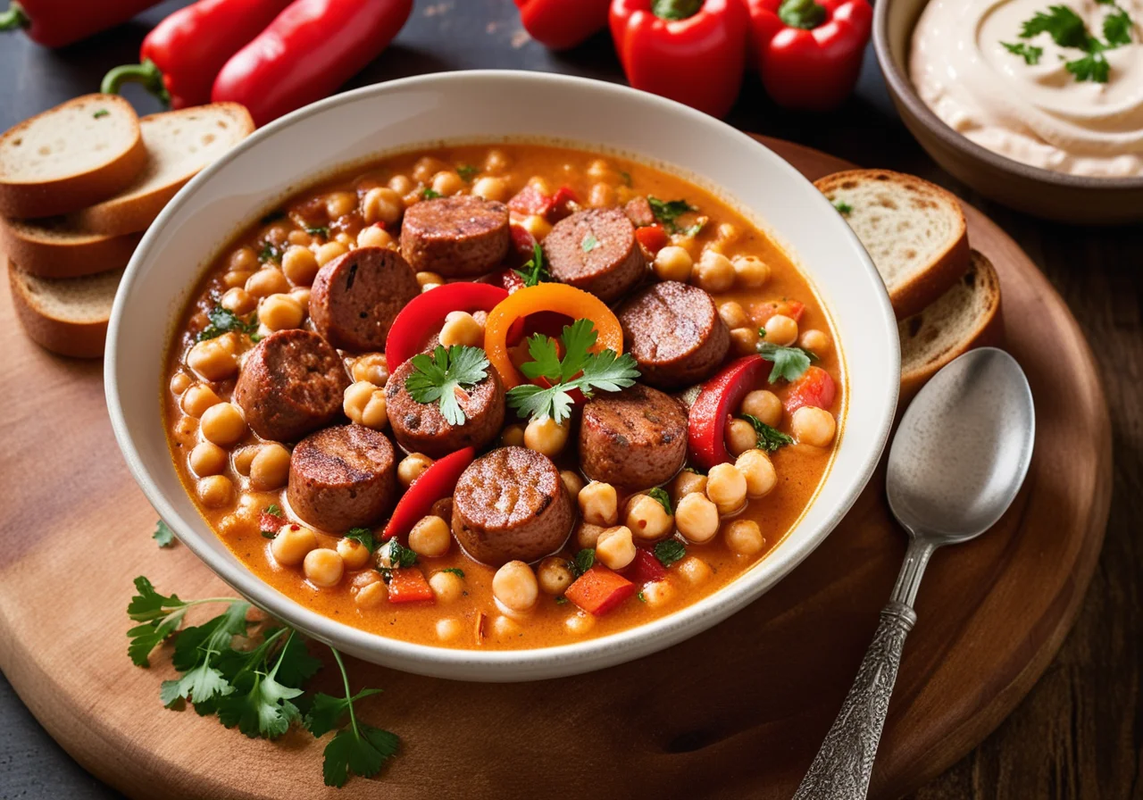 Chickpea Garlic Sausage Stew with Cilantro