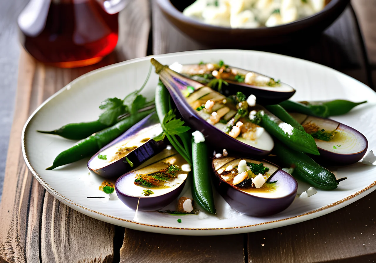 Marinated Eggplants with Green Beans and Feta