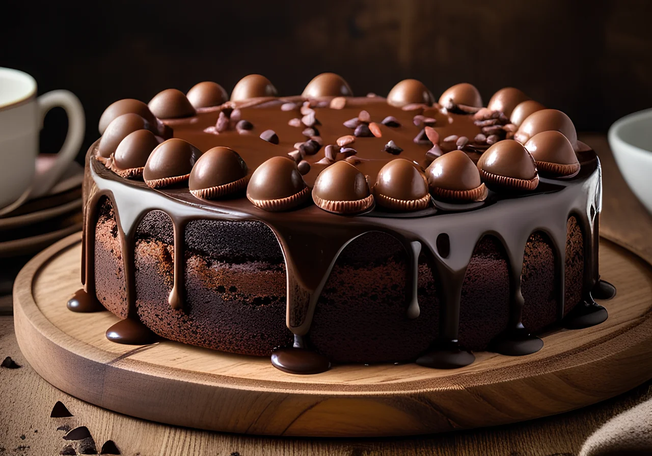 Fluffy Chocolate Cake with Chocolate Chips and Glaze