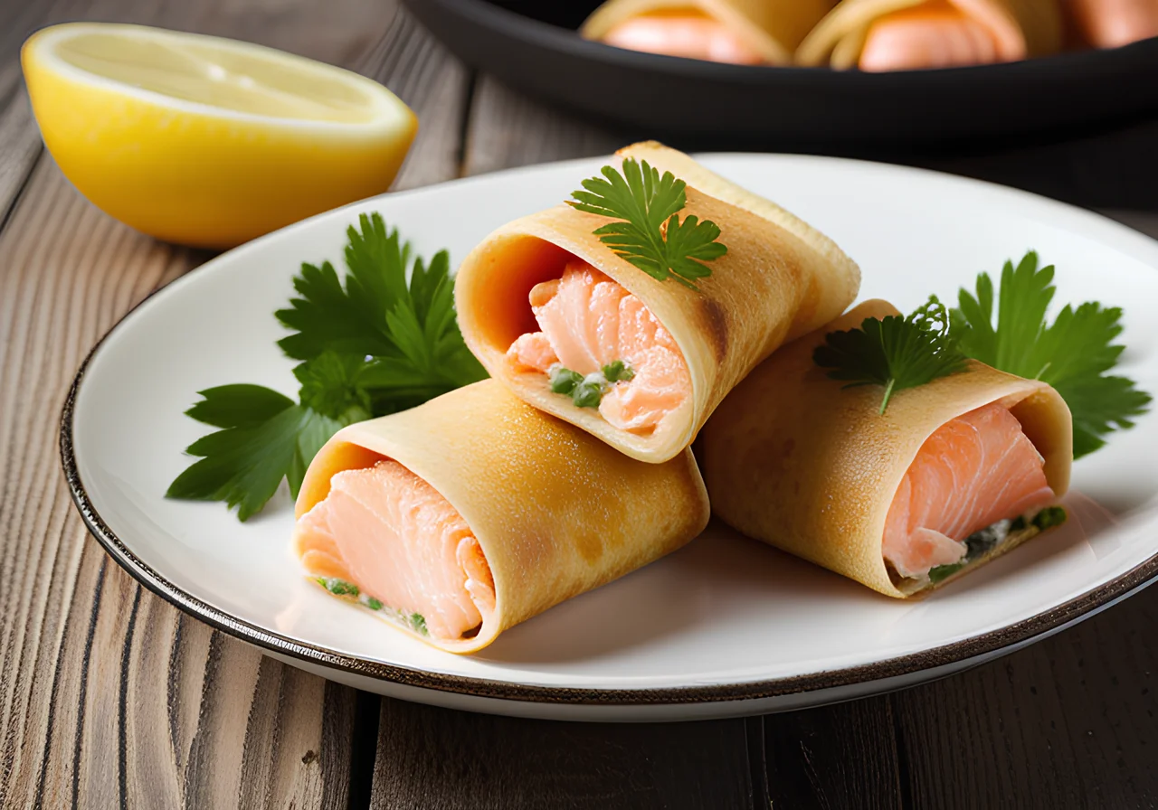 Crepe Rolls with Salmon and Cream Cheese