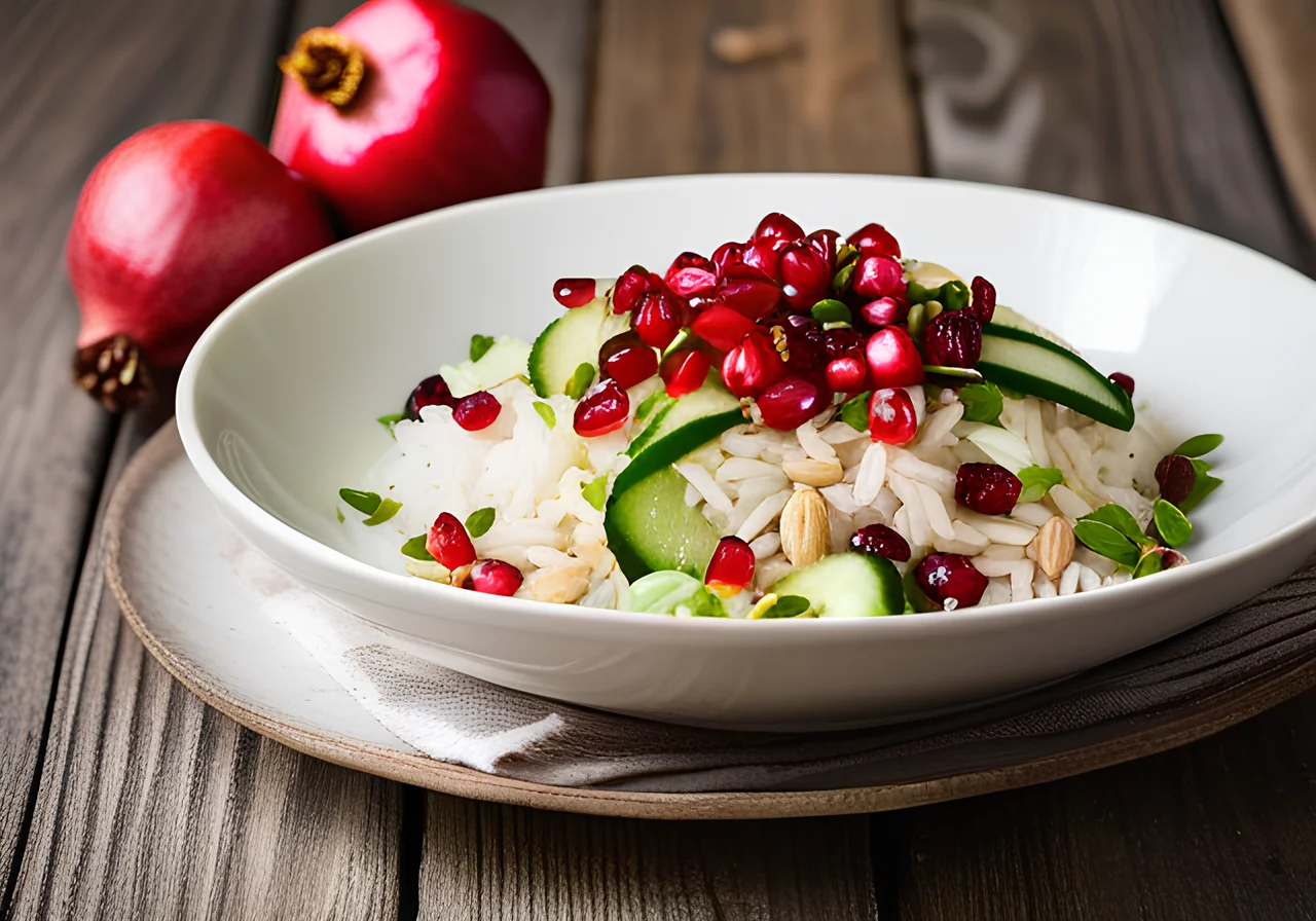 Rice Salad with Pomegranate Seeds and Pistachios
