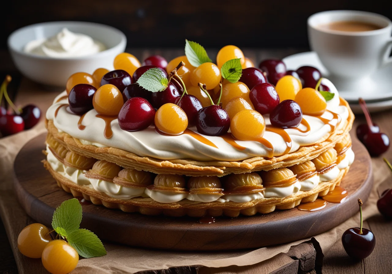 Pastry Torte with Berries, Cherries and Cream