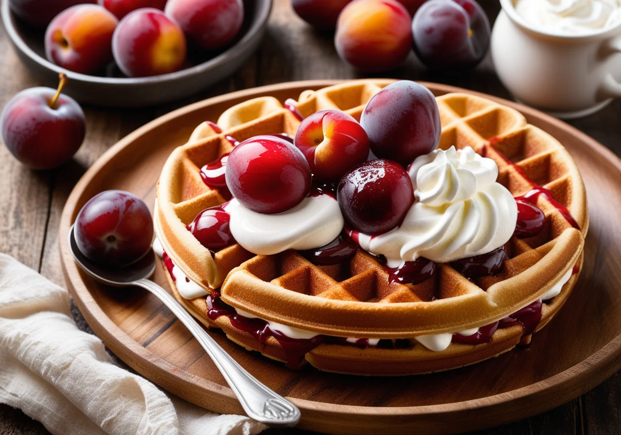 Waffles with Plum Compote