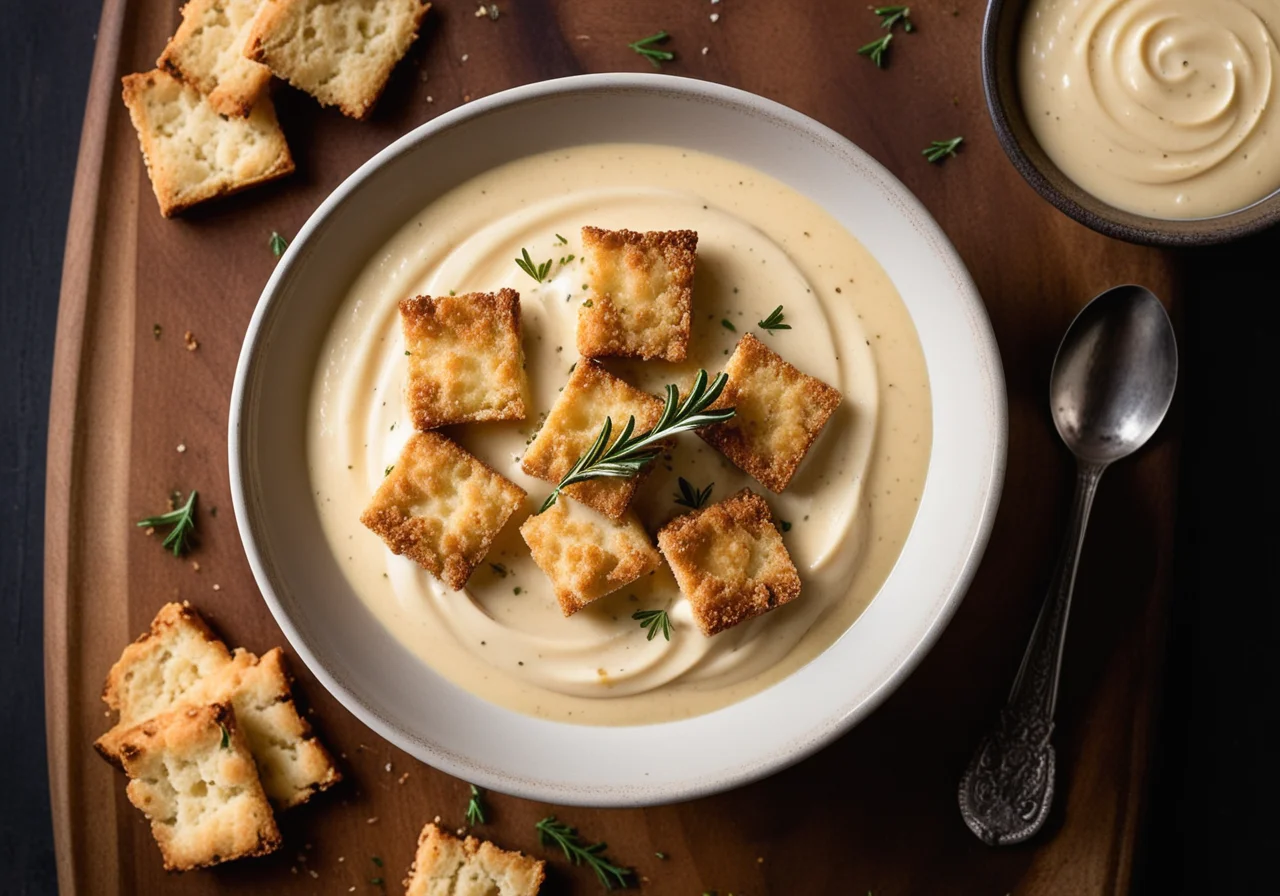 Stockfish Cream with Parmesan Croutons