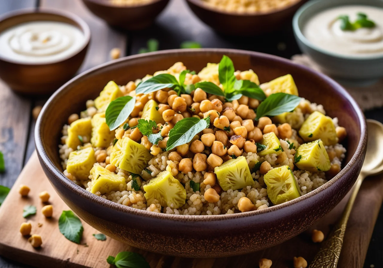 Indian Cauliflower Rice with Chickpeas and Eggplant
