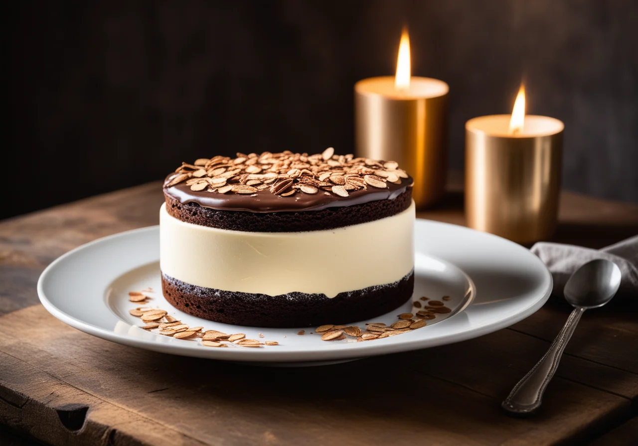 Creamy Chocolate Cake with Almond Leaves