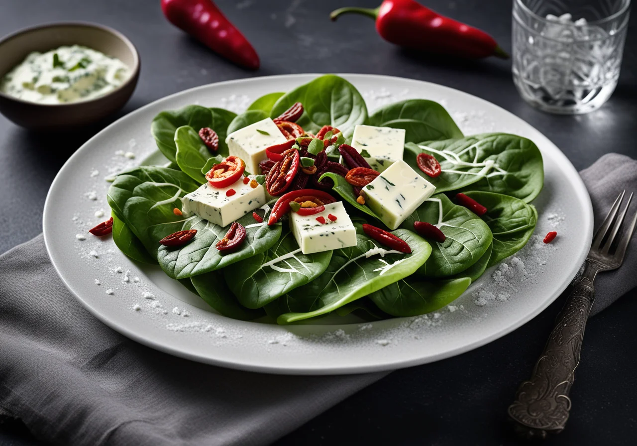 Leaf salad with spinach and cheese