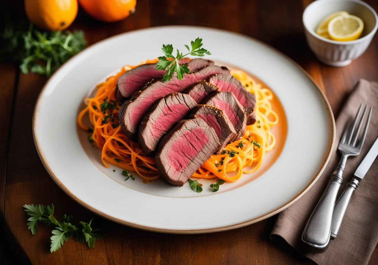 Steak with Carrot Noodles