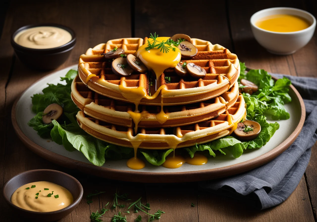 Various Spicy Waffles with Salad