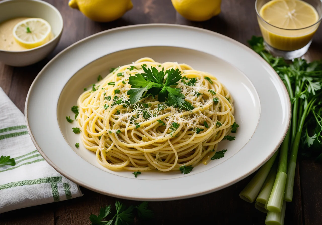 Lemon Spaghetti with Lentil Sauce