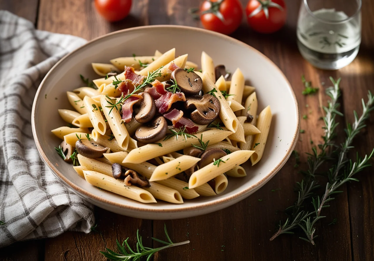 Pasta with Mushroom and Bacon Sauce