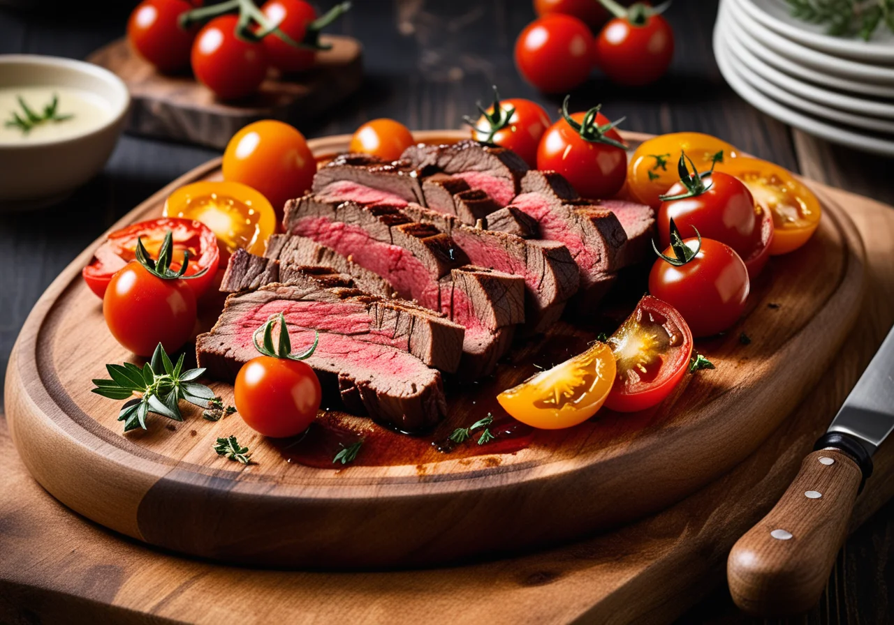 Steak Strips with Tomatoes on Toasted Bread