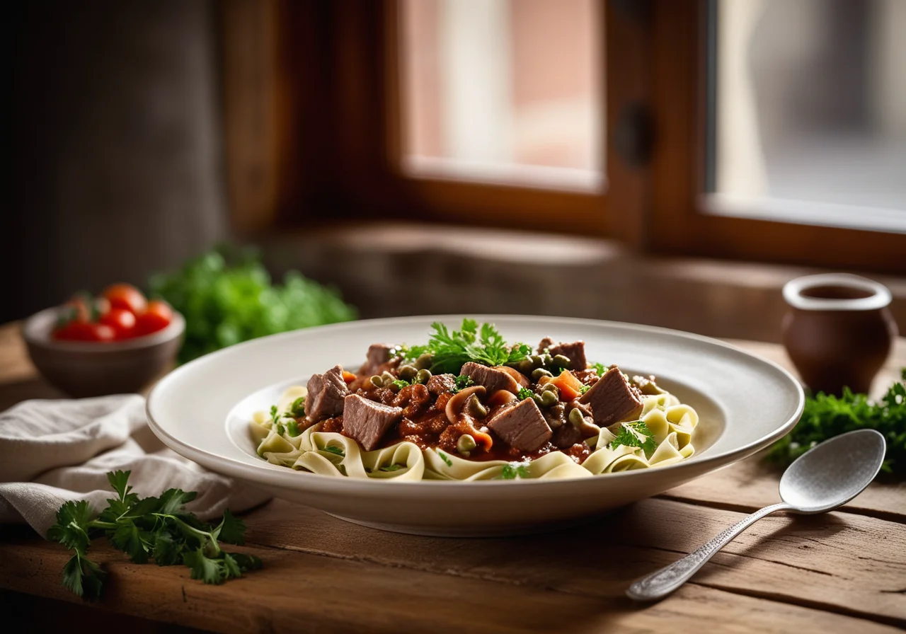 Veal Goulash with Capers and Tagliatelle