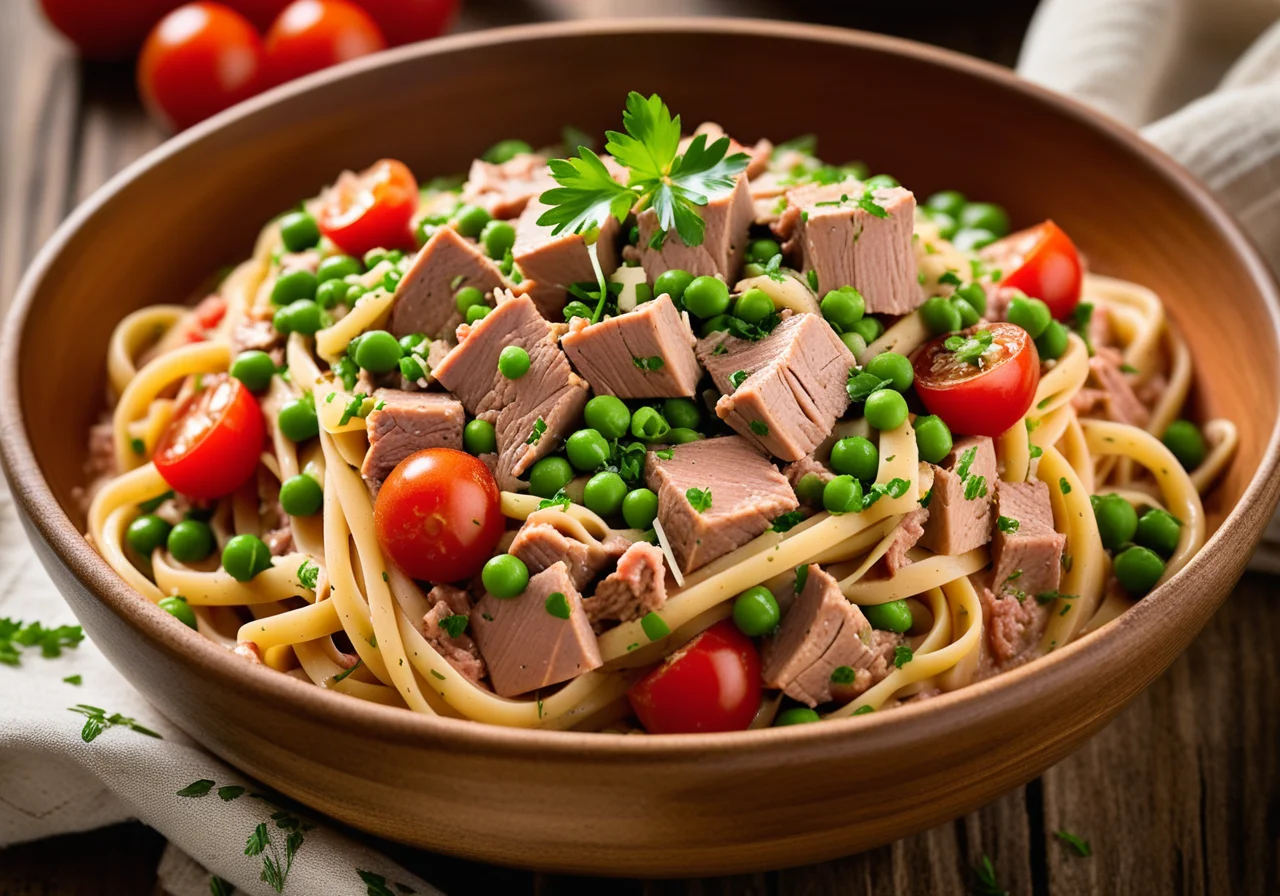 Linguine with Tuna Ragout and Peas