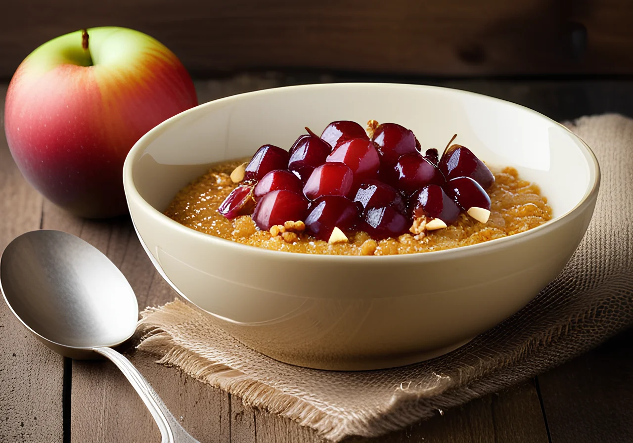 Golden Flaxseed Pudding with Plum-Apple Topping