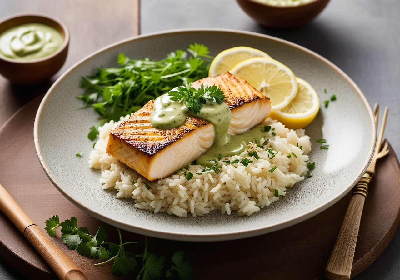 Baked Fish with Spicy Coriander Mayo