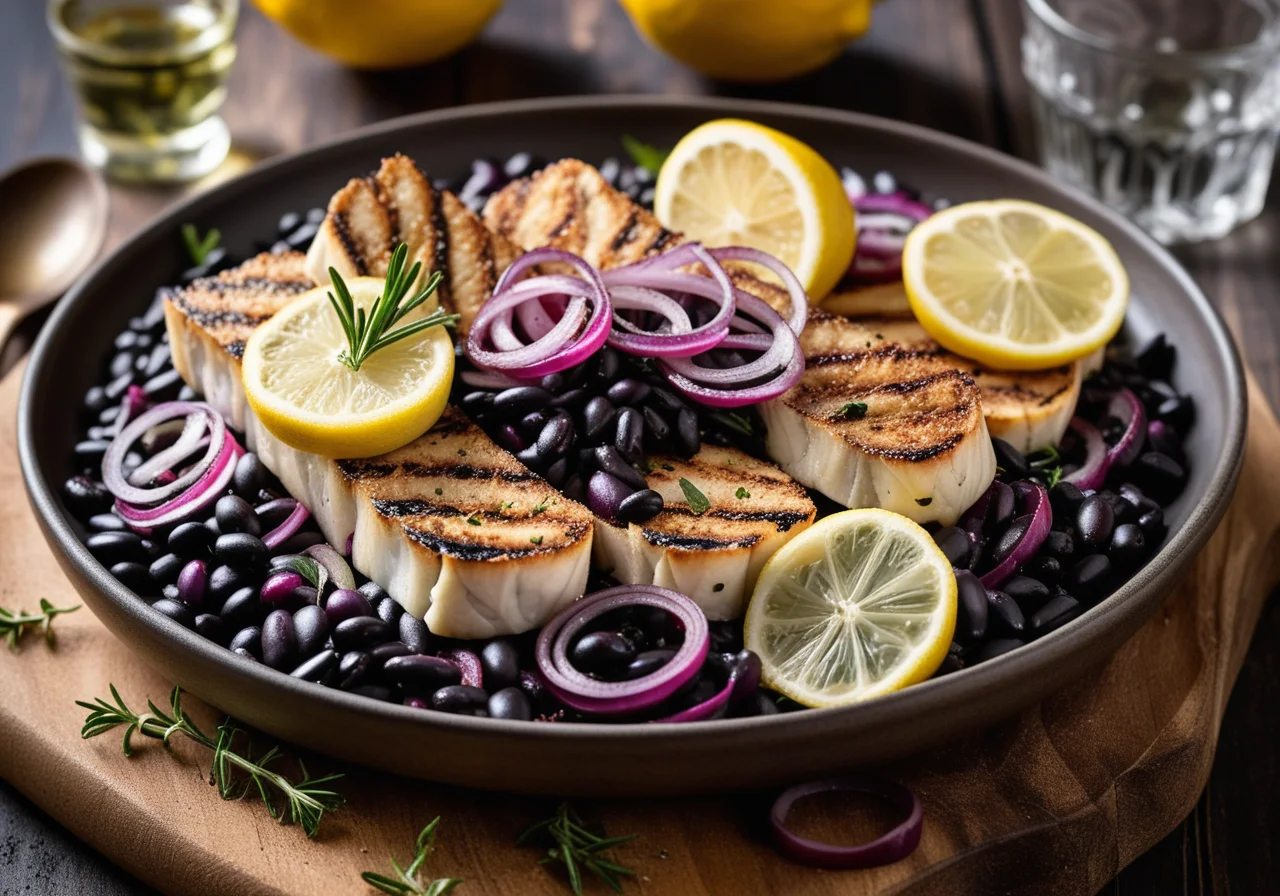 Mackerel with Black Bean Salad