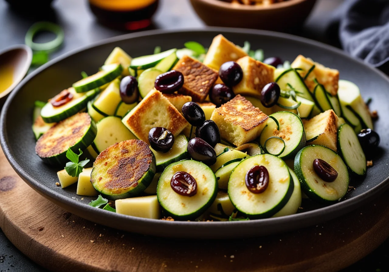 Zucchini Salad with Fried Halloumi