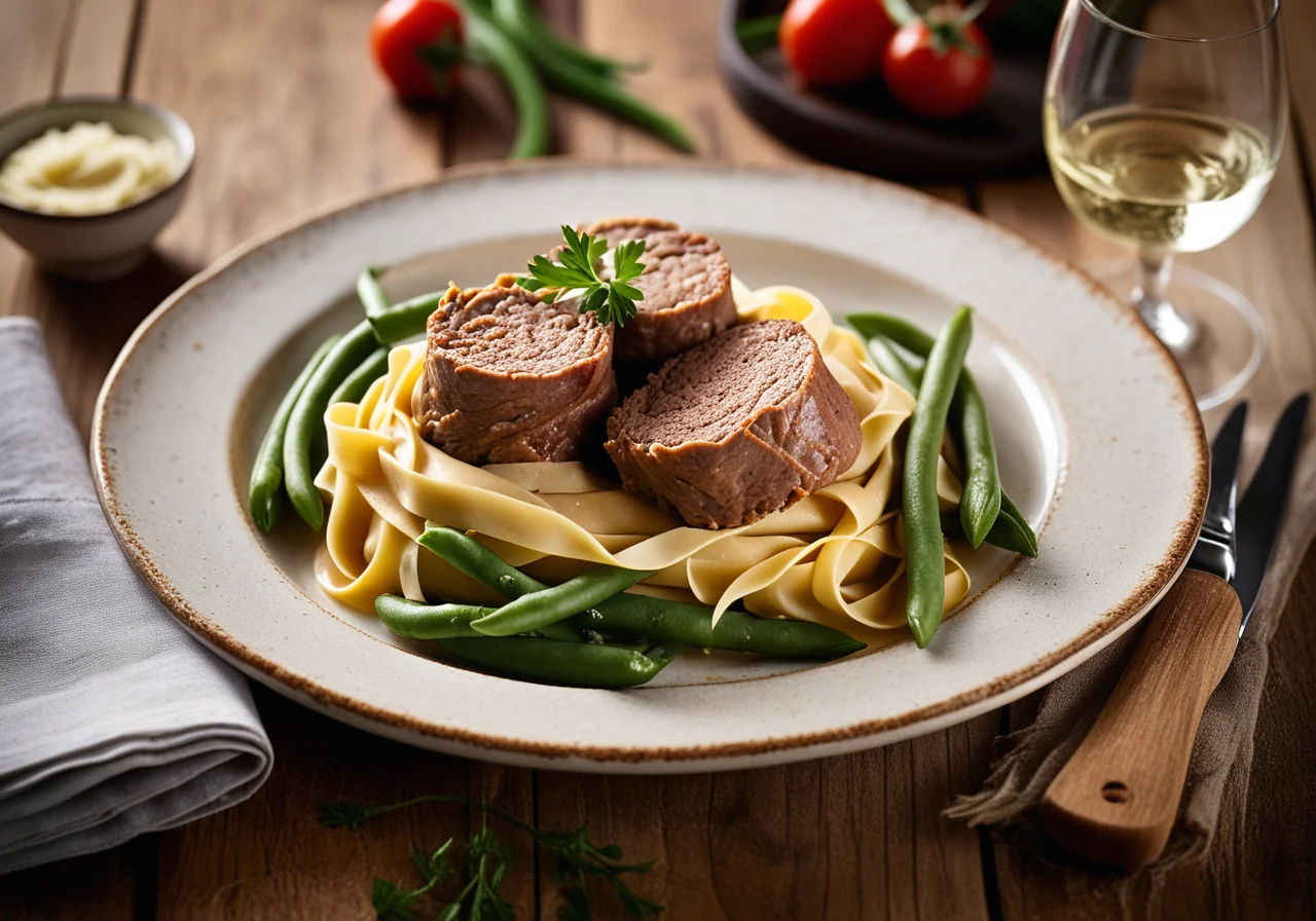 Veal Roulades with Tagliatelle and Green Beans