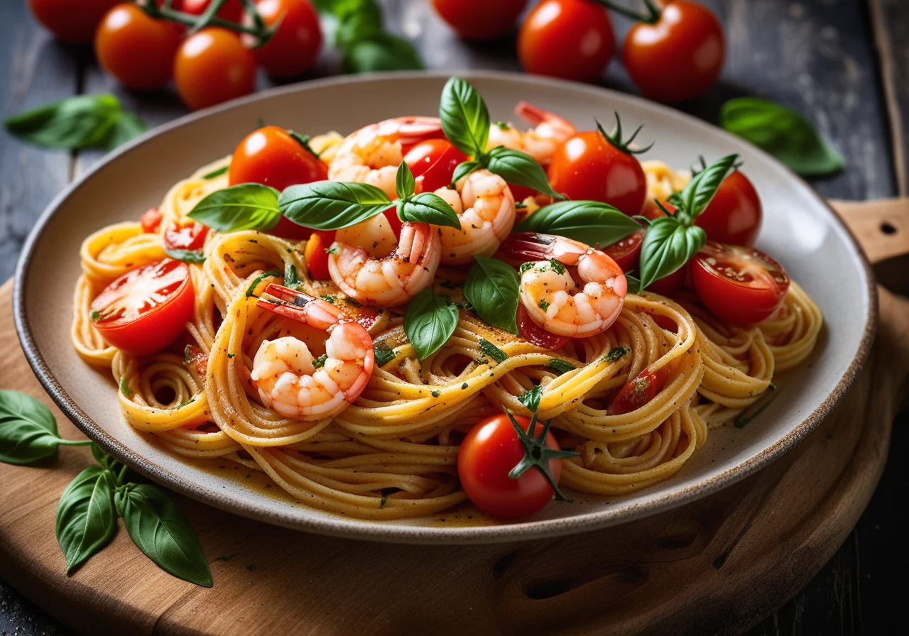 Spaghetti with Shrimp and Tomatoes
