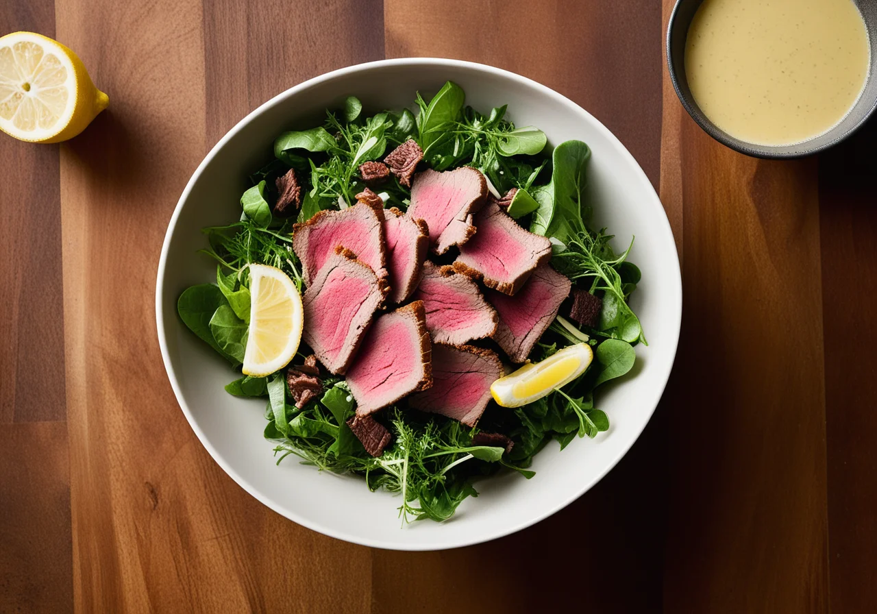 Green Salad with Roast Beef and Parmesan Chips