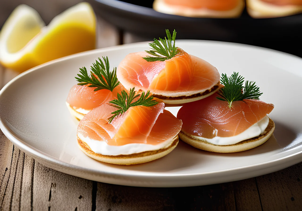 Mini Pancakes with Smoked Salmon and Sour Cream (Blinis)