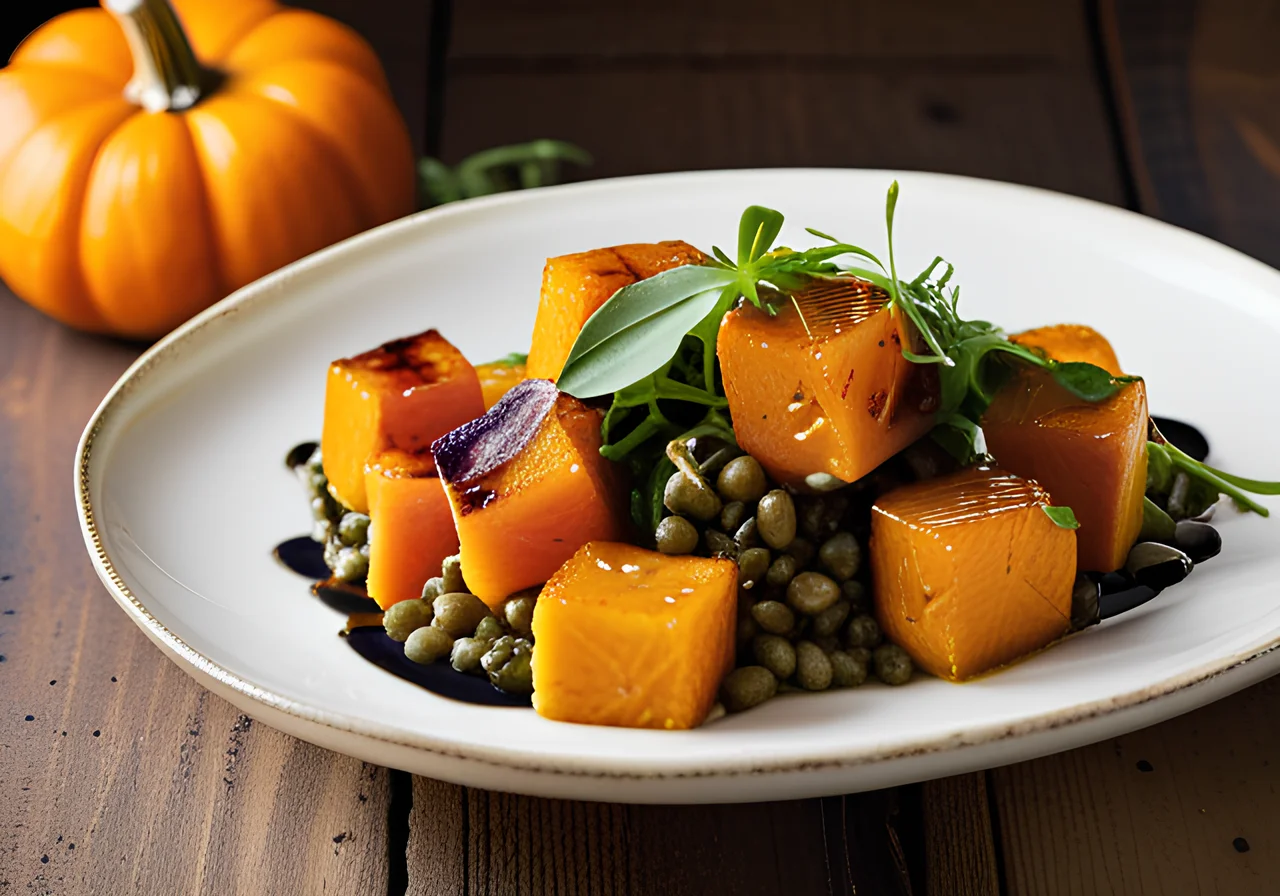 Lentil Salad with Pumpkin and Baked Goat Cheese