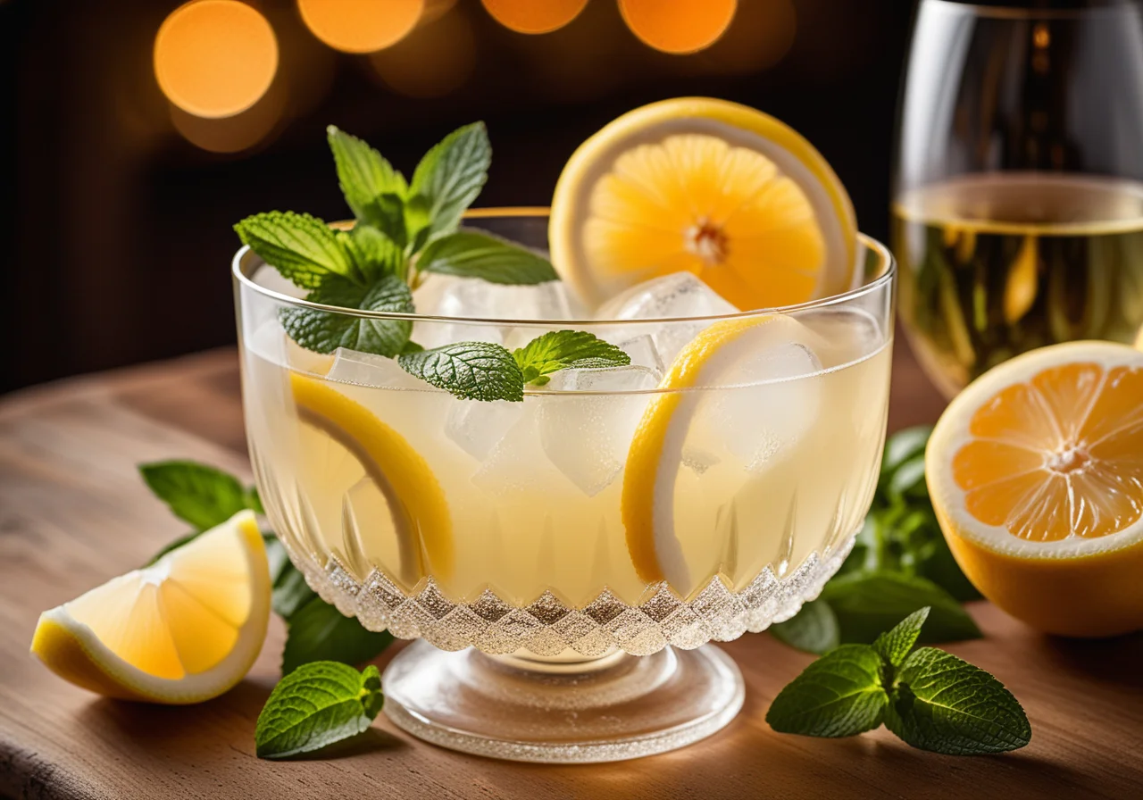 White Wine Punch with Apricots, Lemon Zest and Mint