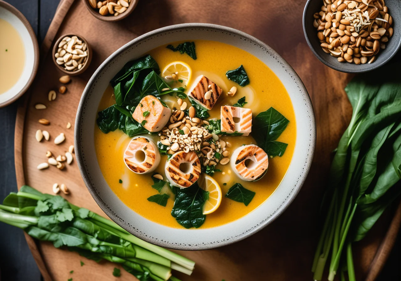 Thai-Style Salmon Skewer Soup
