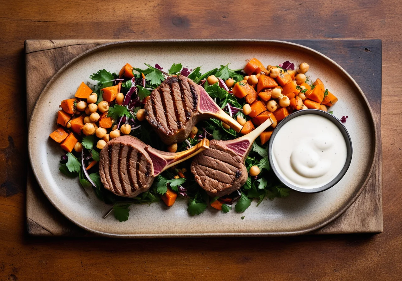 Lamb Chops with Carrot Chickpea Salad