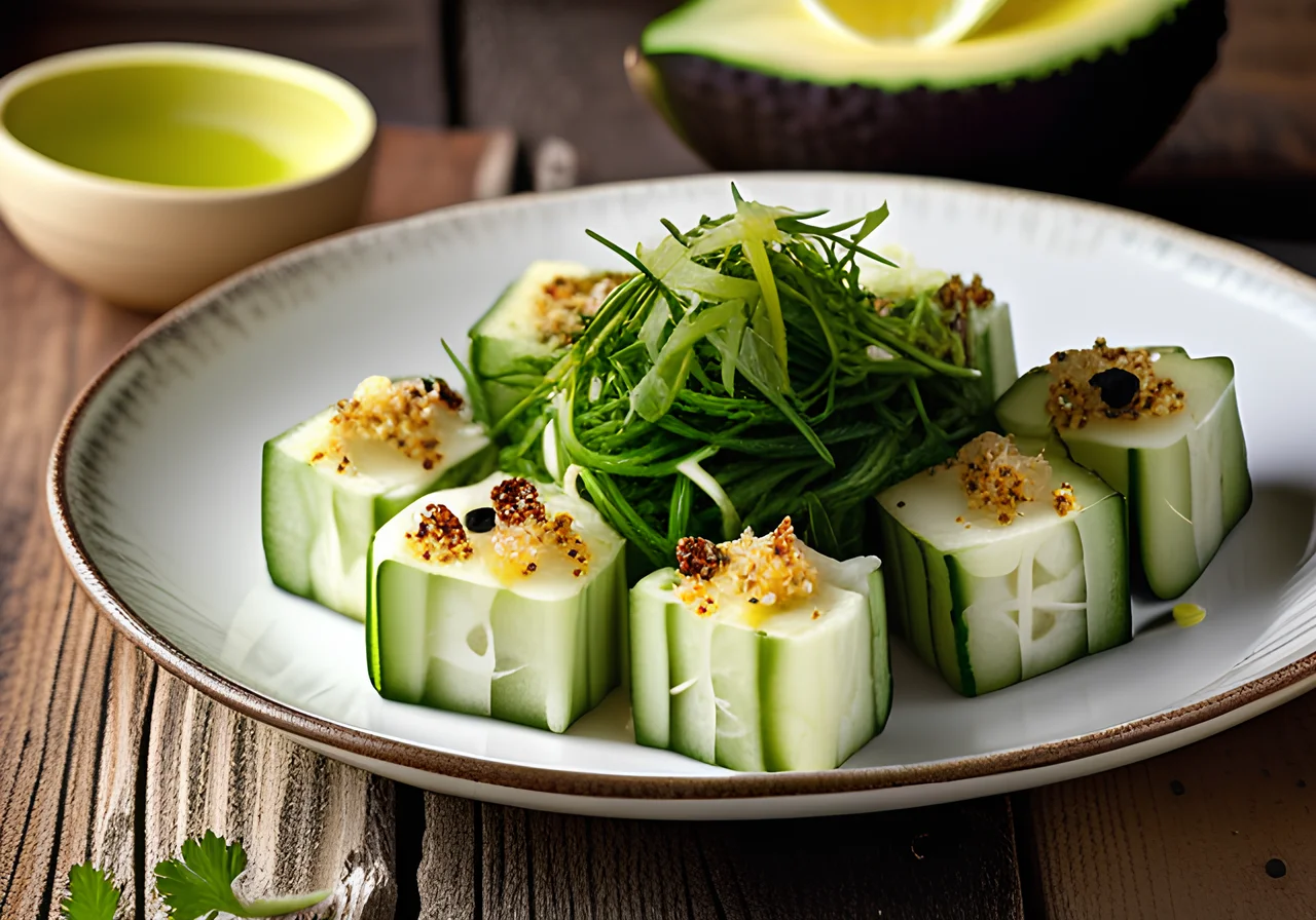 Cucumber Rolls on Cauliflower Salad