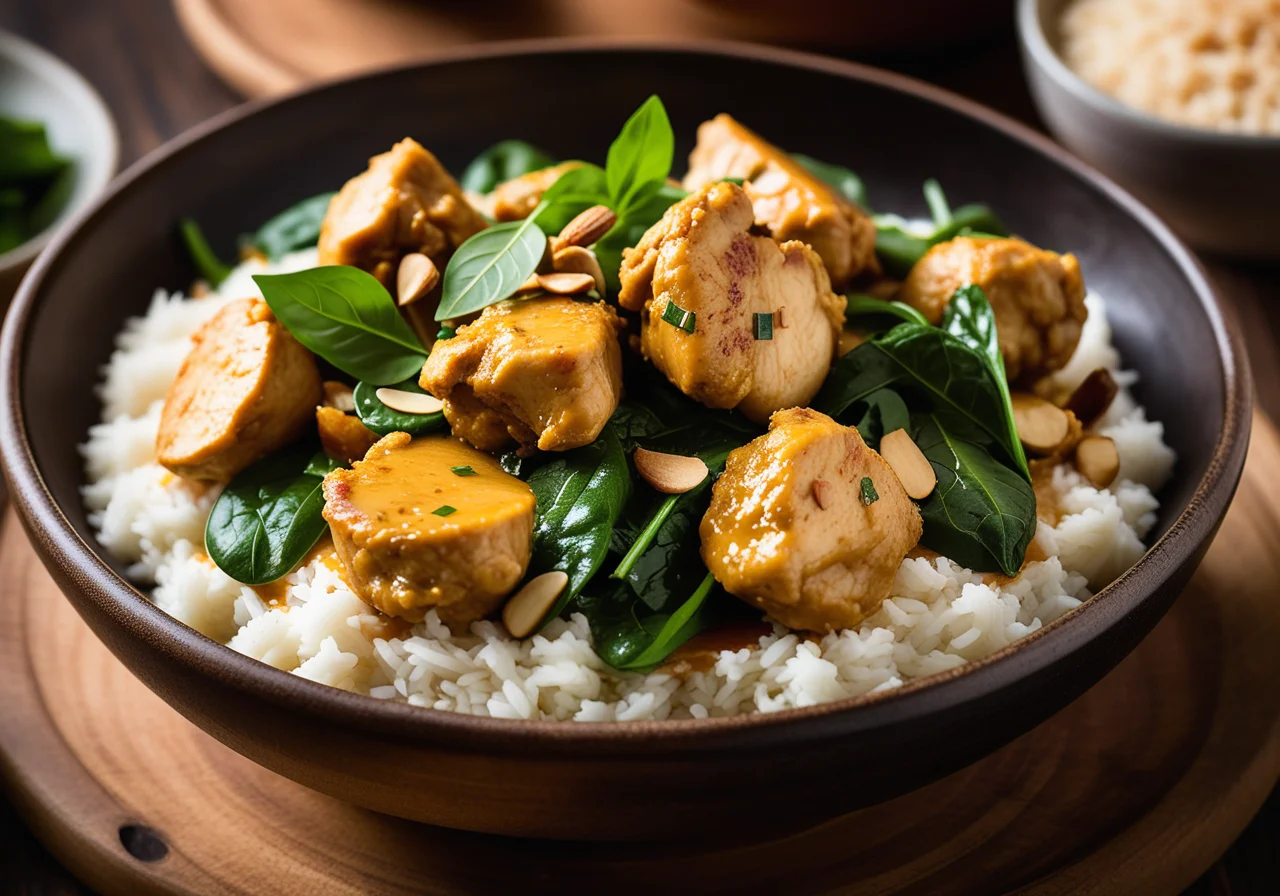 Chicken Curry with Spinach, Coriander and Almond Rice