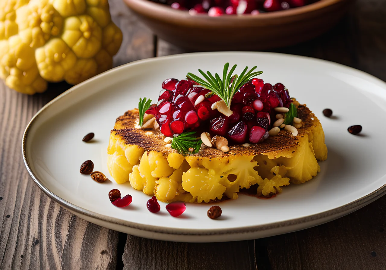 Cauliflower Steaks with Hazelnut Cheese Crunchy and Cinnamon Rice