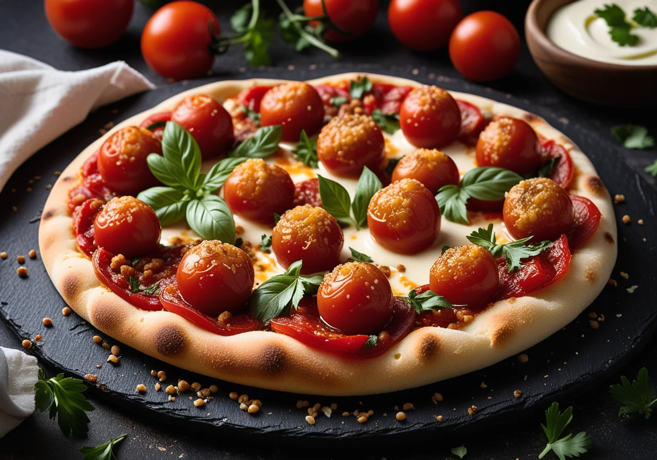 Pizza with Tomatoes, Mozzarella and Lentils