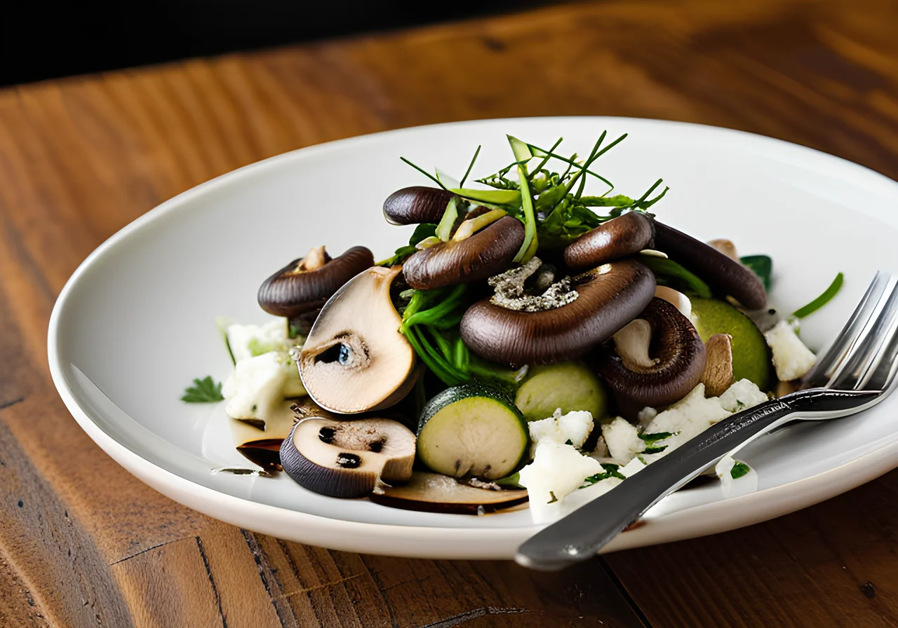 Mushroom Salad with Garlic, Zucchini and Feta