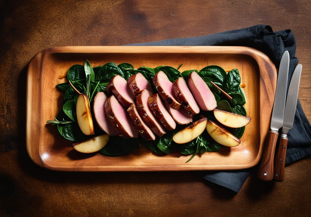 Duck breast fillet with grilled pears
