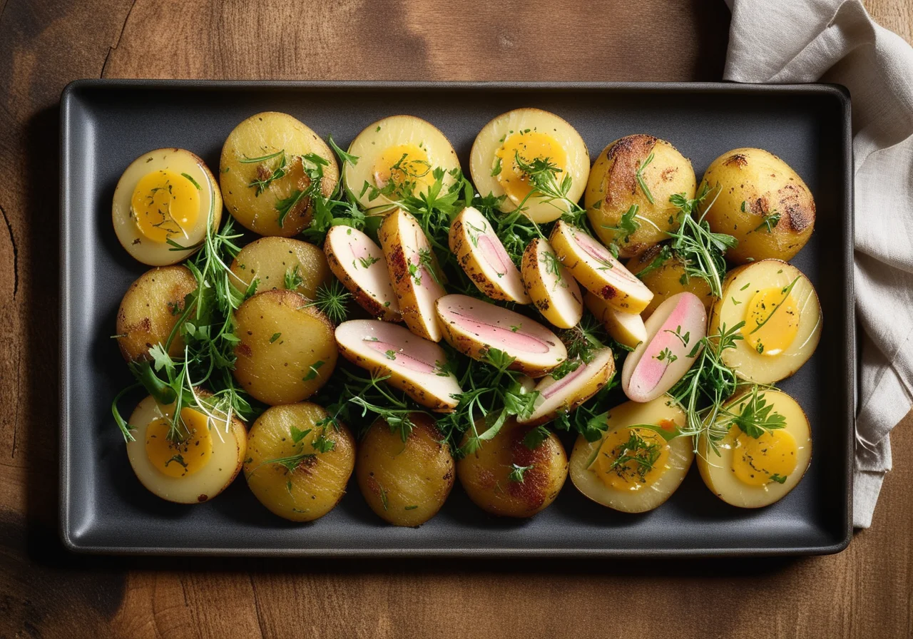 Pan‑fried Potatoes with Fish and Mustard Sauce