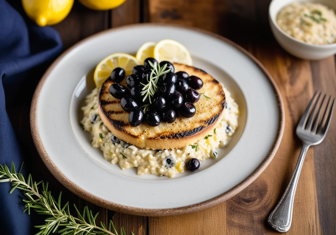 Lemon Mackerel Risotto with Parmesan Chips