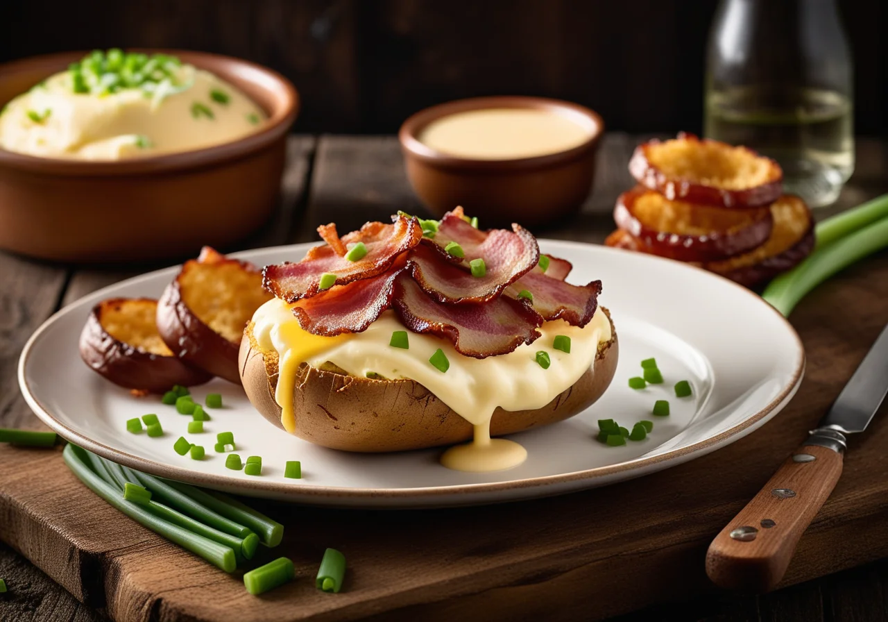 Baked Potatoes with Cheese, Bacon and Corn