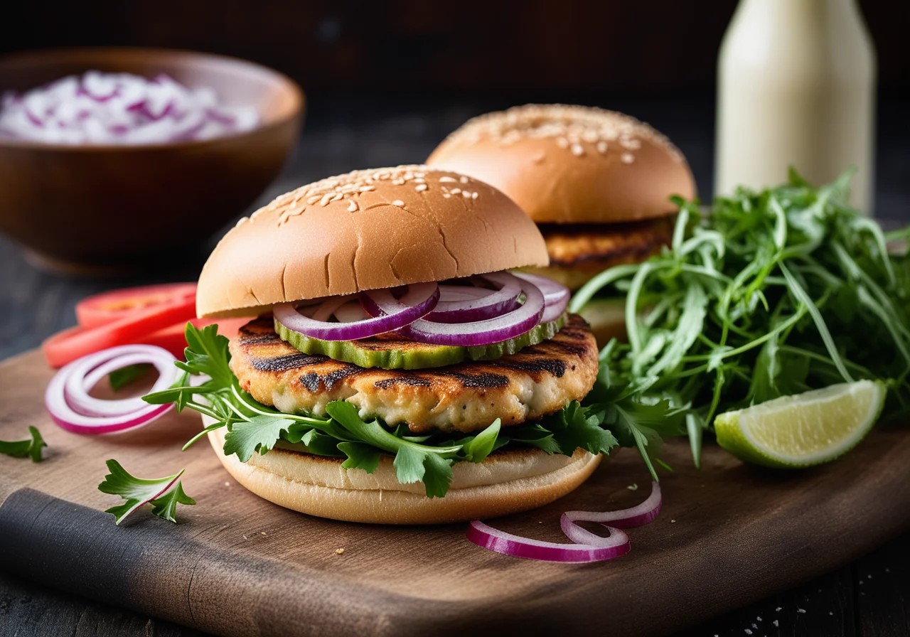 Fish Burger with Salad