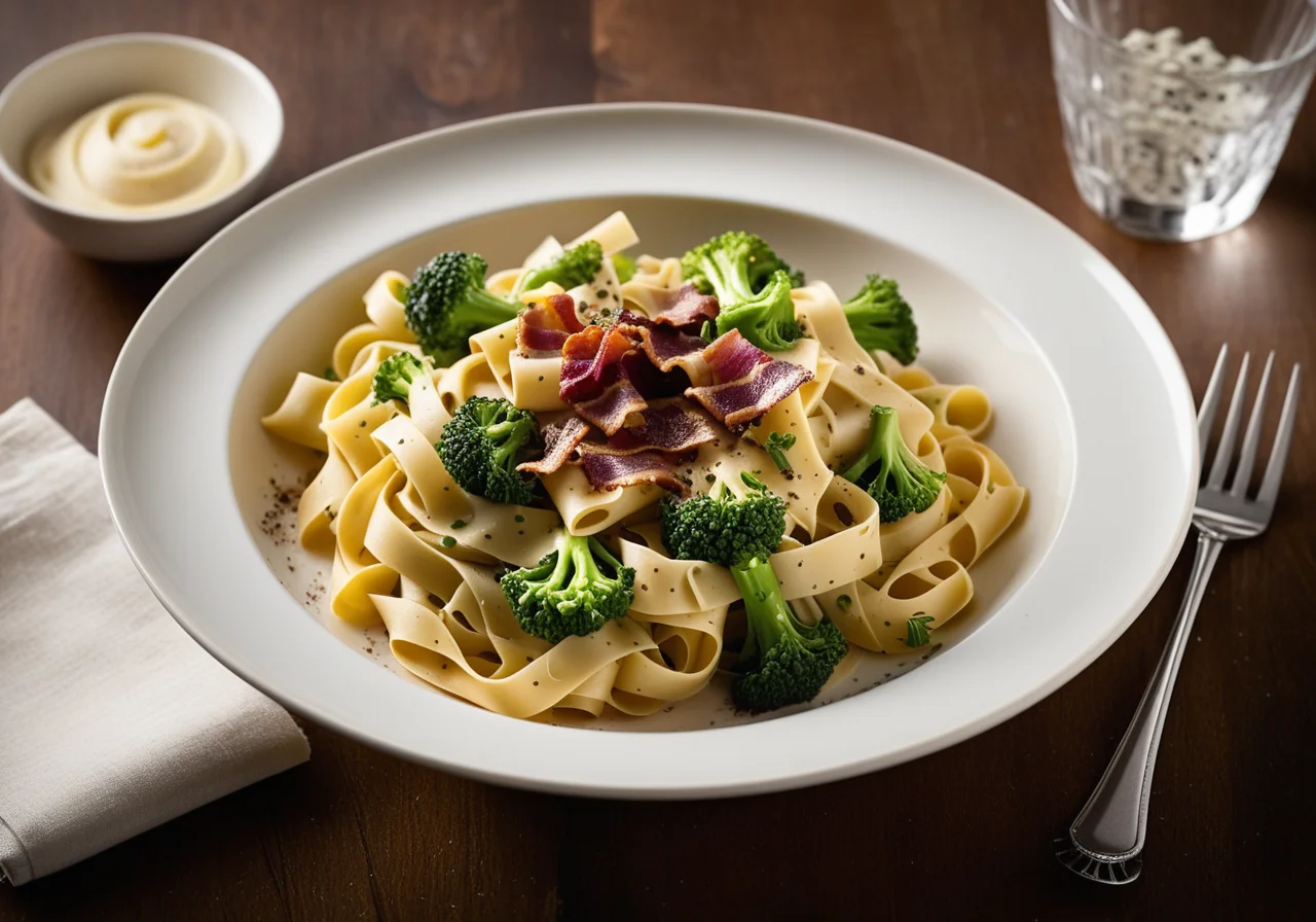 Tagliatelle with Bacon and Broccoli