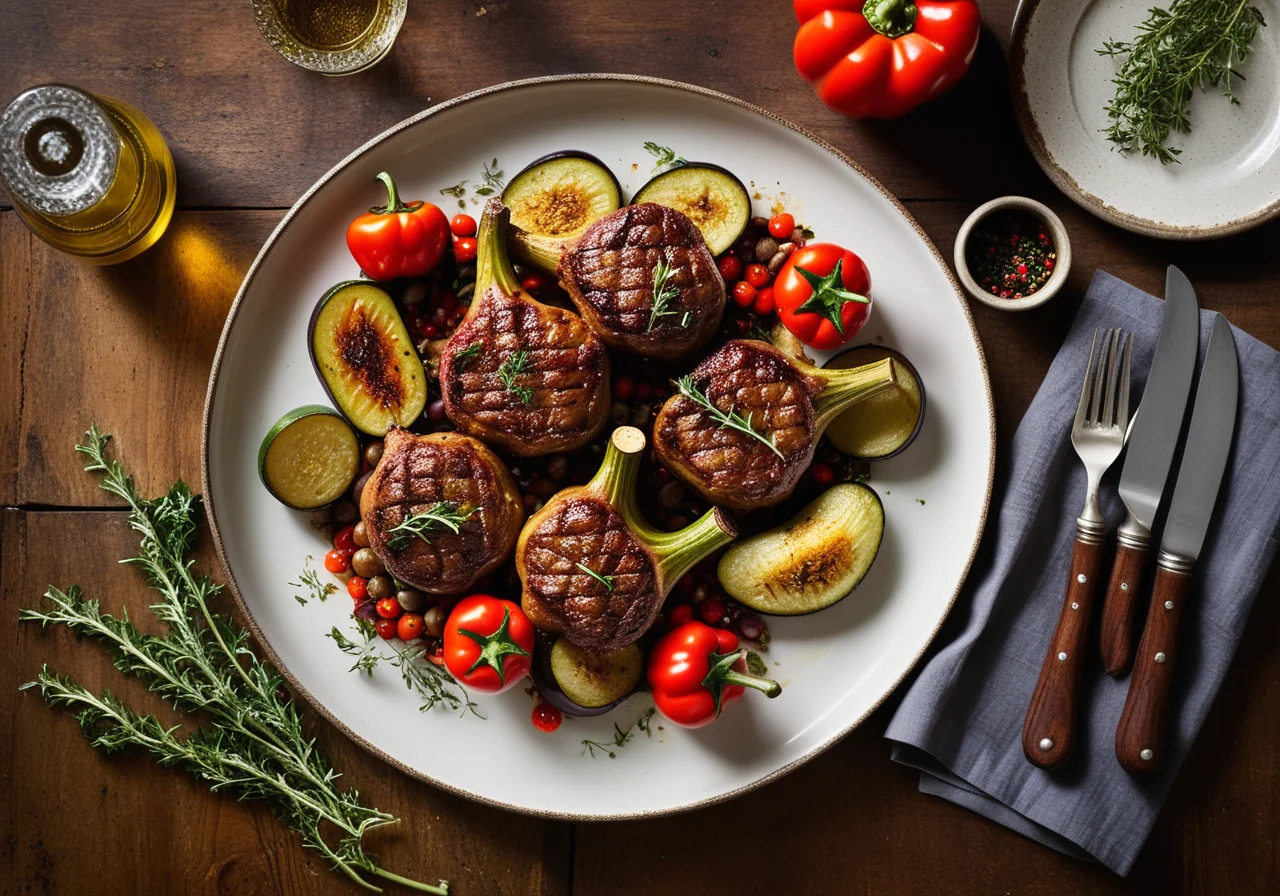 Roasted Lamb on Mediterranean Vegetables