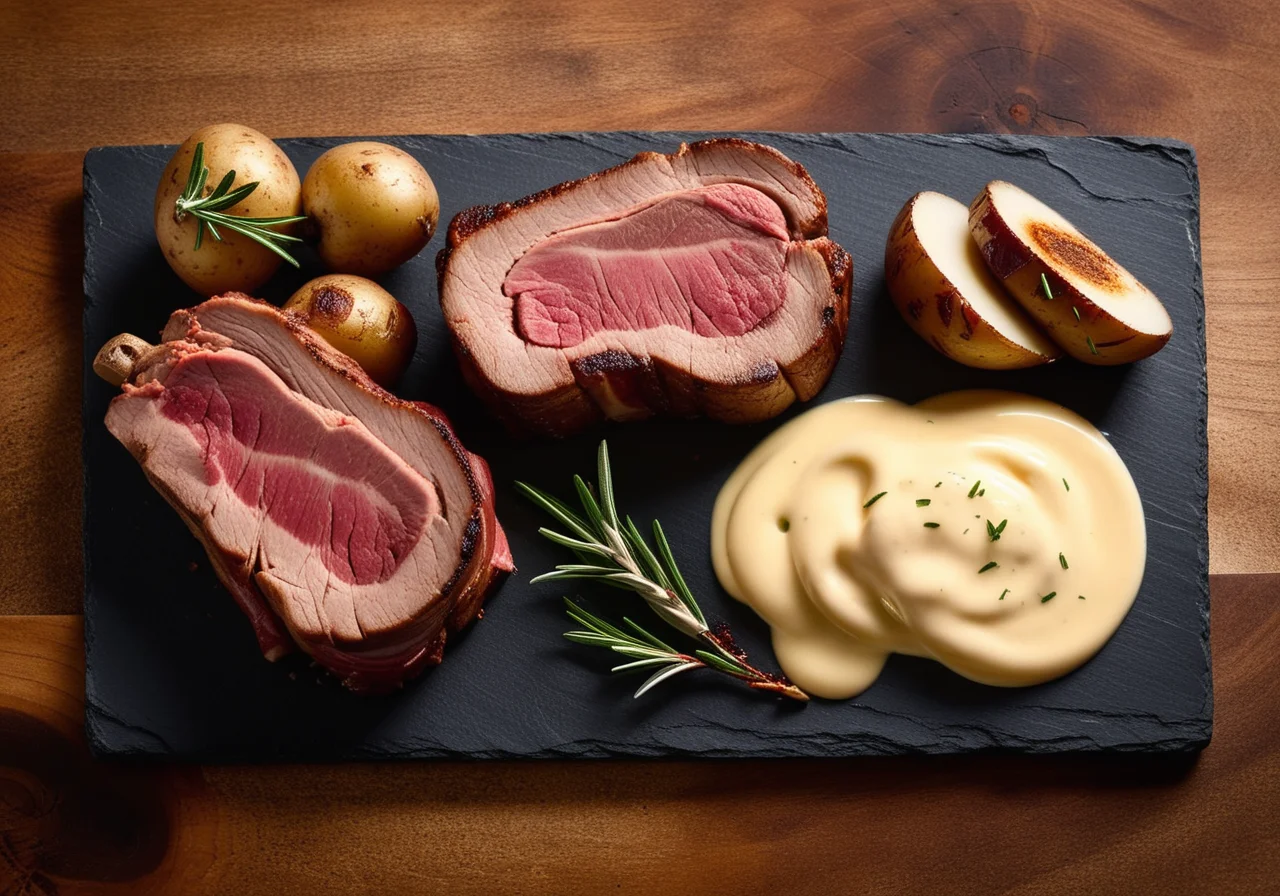 Two Types of Grilled Meat with Potato Gratin