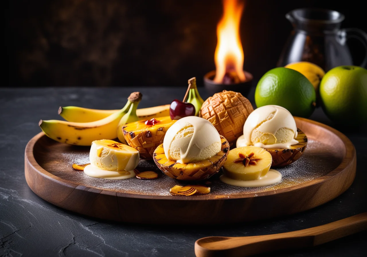 Flambéed Fruit with Ice Cream