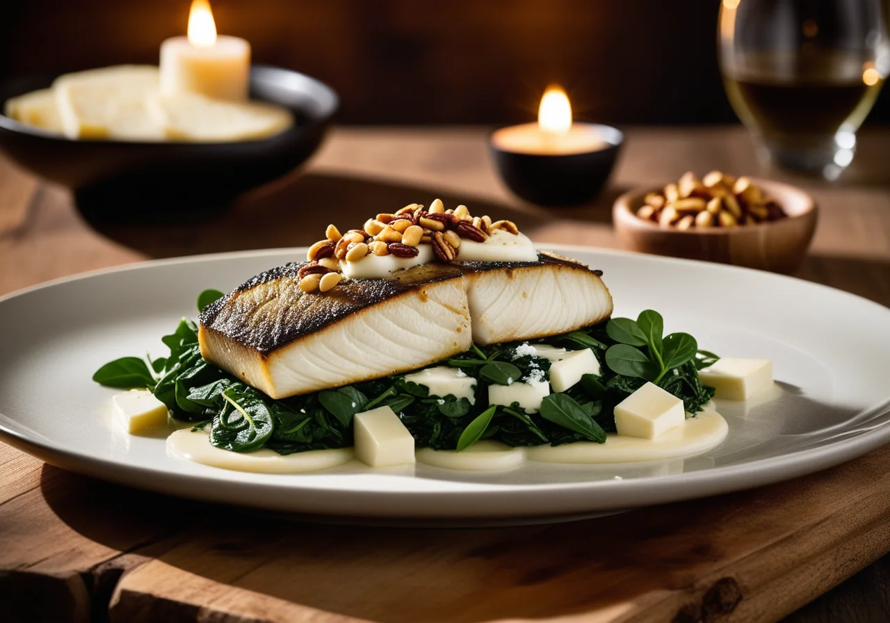 Sea bass with spinach
