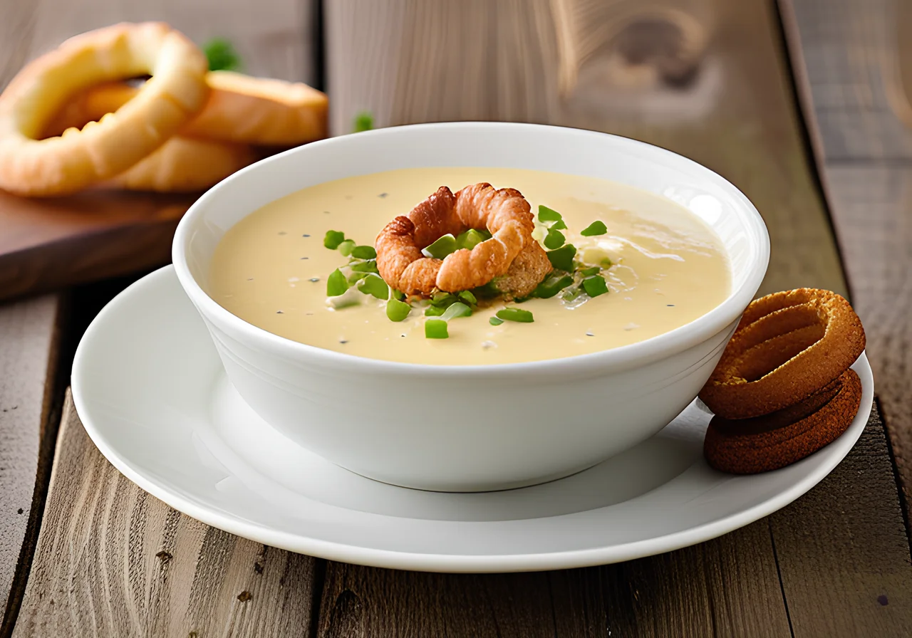 Potato Cream Soup with Pretzel Croutons