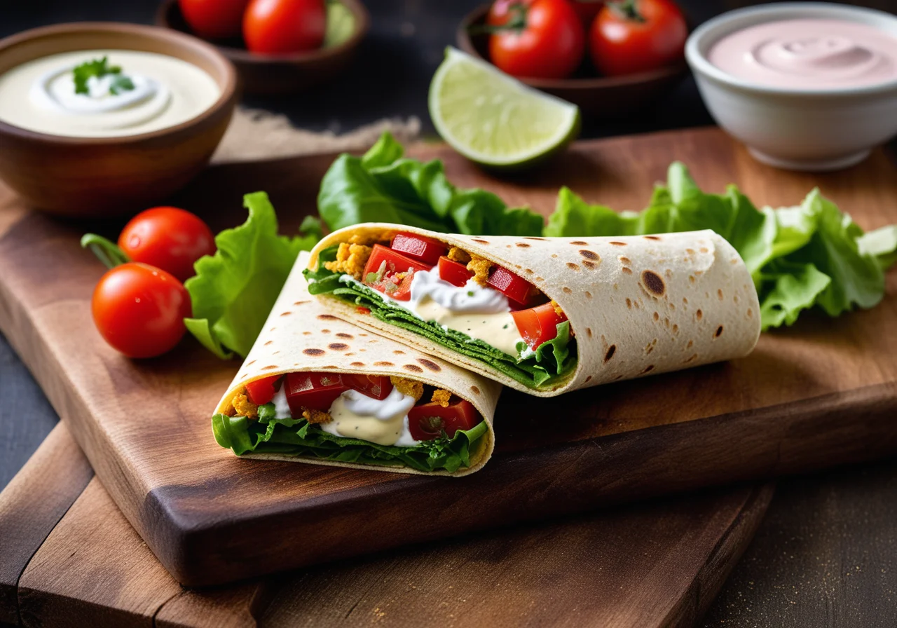 Veggie Wrap with Rice, Beans, Lettuce and Tomatoes